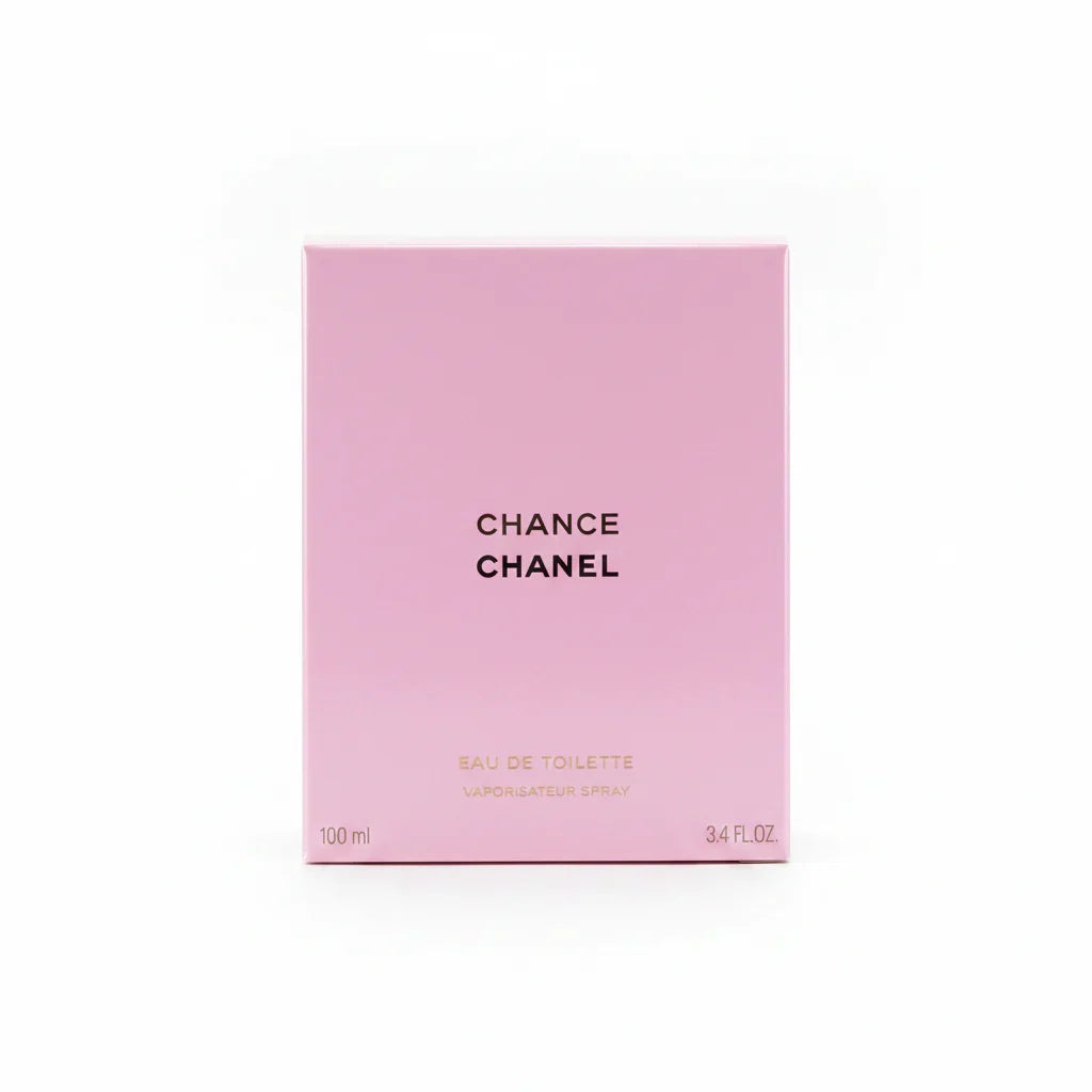 Chanel Chance perfume box on a gray surface