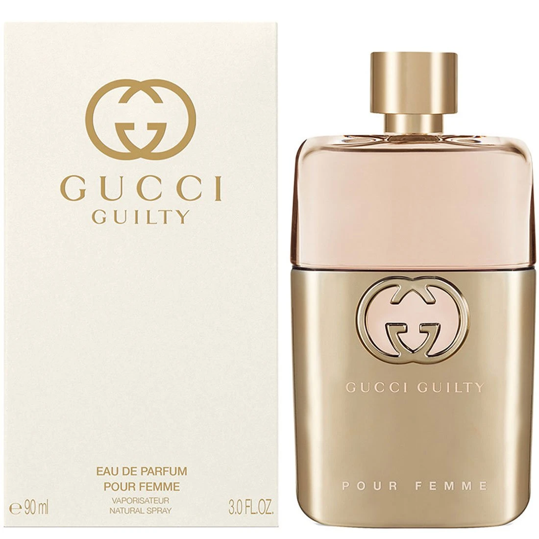 Gucci Guilty perfume bottle and packaging on a white background