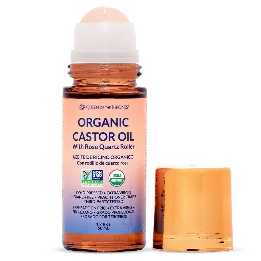 Queen of the Thrones Organic Golden Castor Oil Roll-On with Rose Quartz | 100% P
