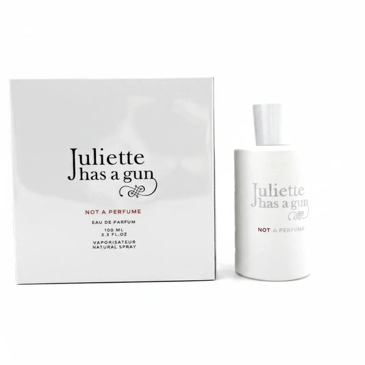 Juliette has a gun perfume bottle and packaging on a white background