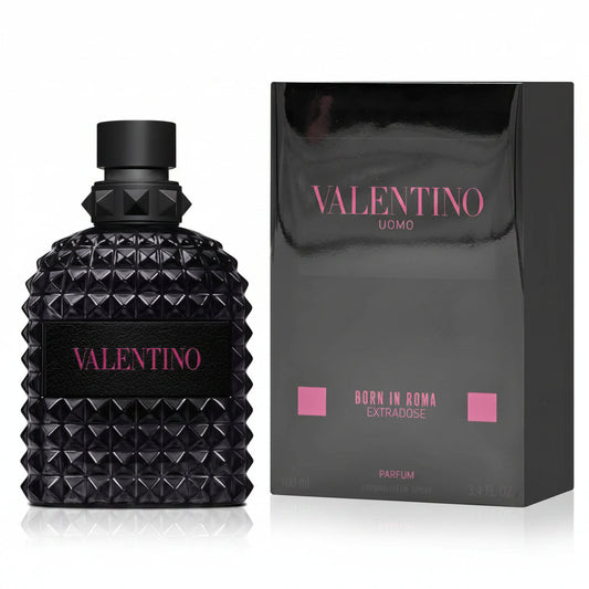 Black Valentino perfume bottle and packaging on a white background